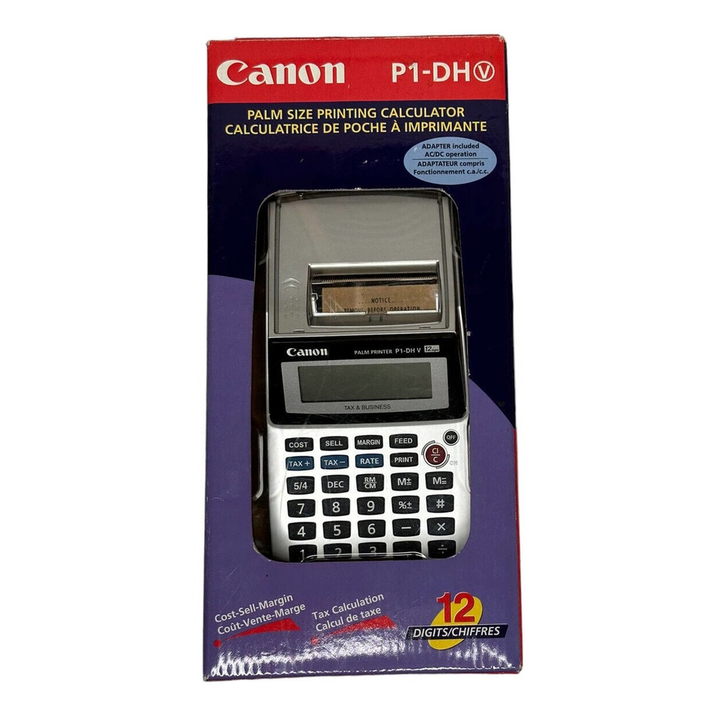 NEW Canon P1-DHV Palm Size Printing Calculator 12 Digit AC/DC Operation Tax Func